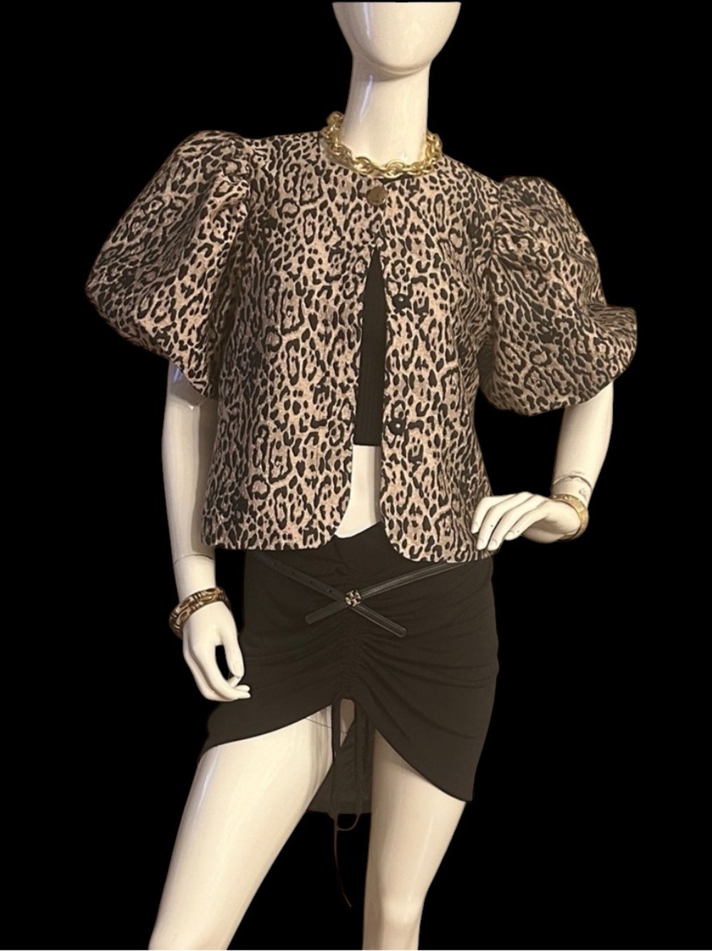 H&M Leopard Print Puff Sleeve Pea Coat - Picture 2 of 13